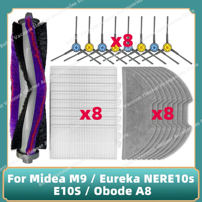 Compatible For Midea M9 / Eureka E20 Plus / Eureka NERE10s E10S / Obode A8 / VCR S10 Plus Main Side Brush Filter Mop Cloth Parts