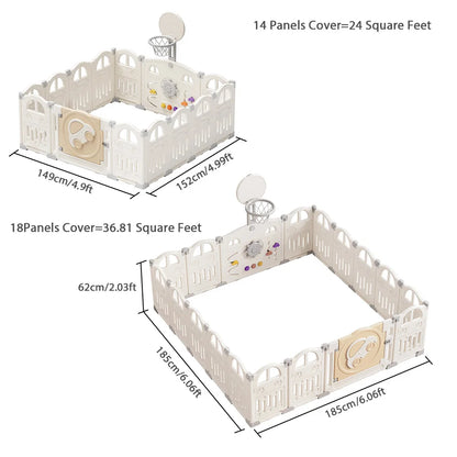 UBRAVOO Foldable Baby Playpen with Basketball Hoop & 50Pcs Coloured Pit Balls,  Toddler and Baby Play pen  fence, 14-Panel