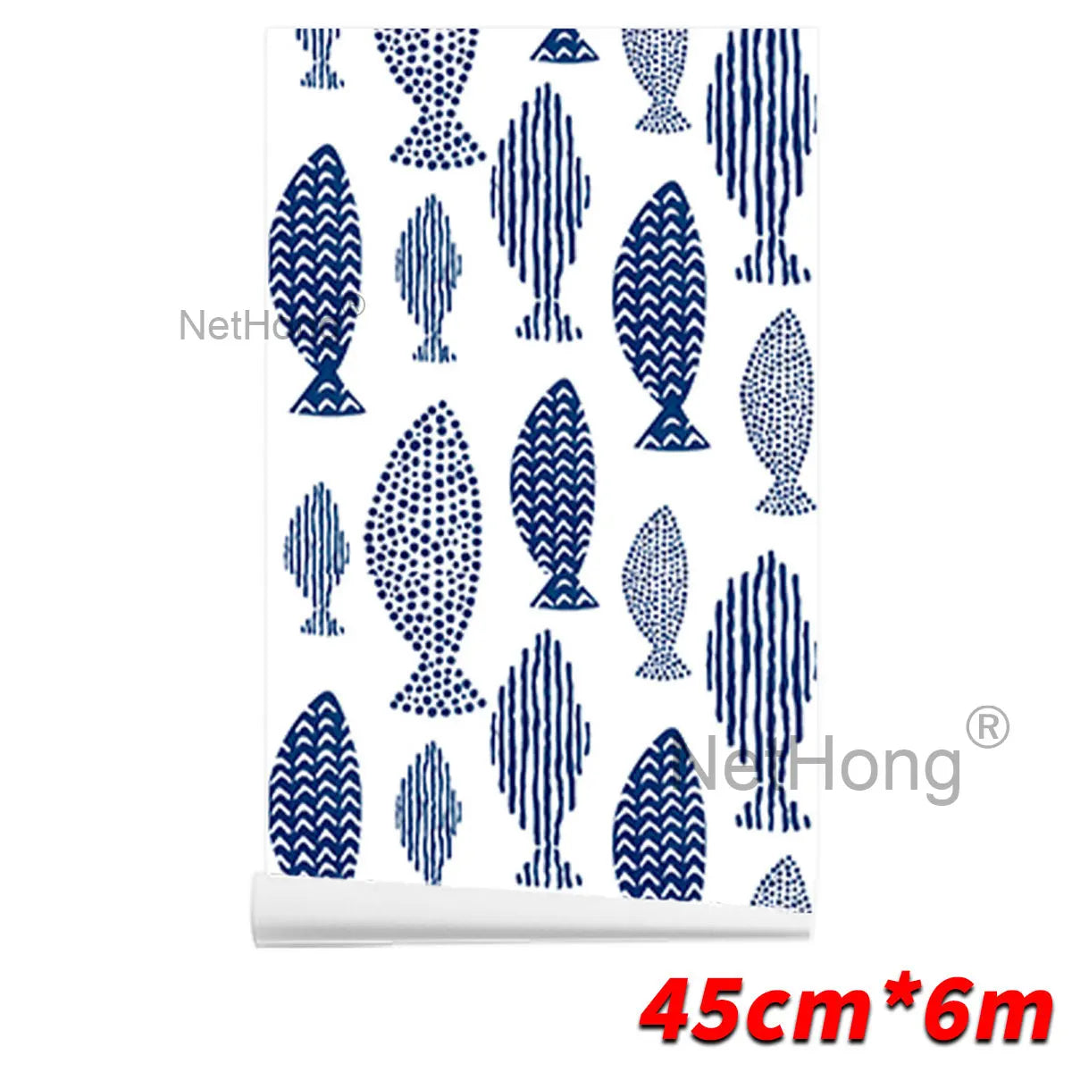 6M Vinyl Geometric small fish pattern Wallpaper Stickers Self Adhesive Contact Paper Waterproof