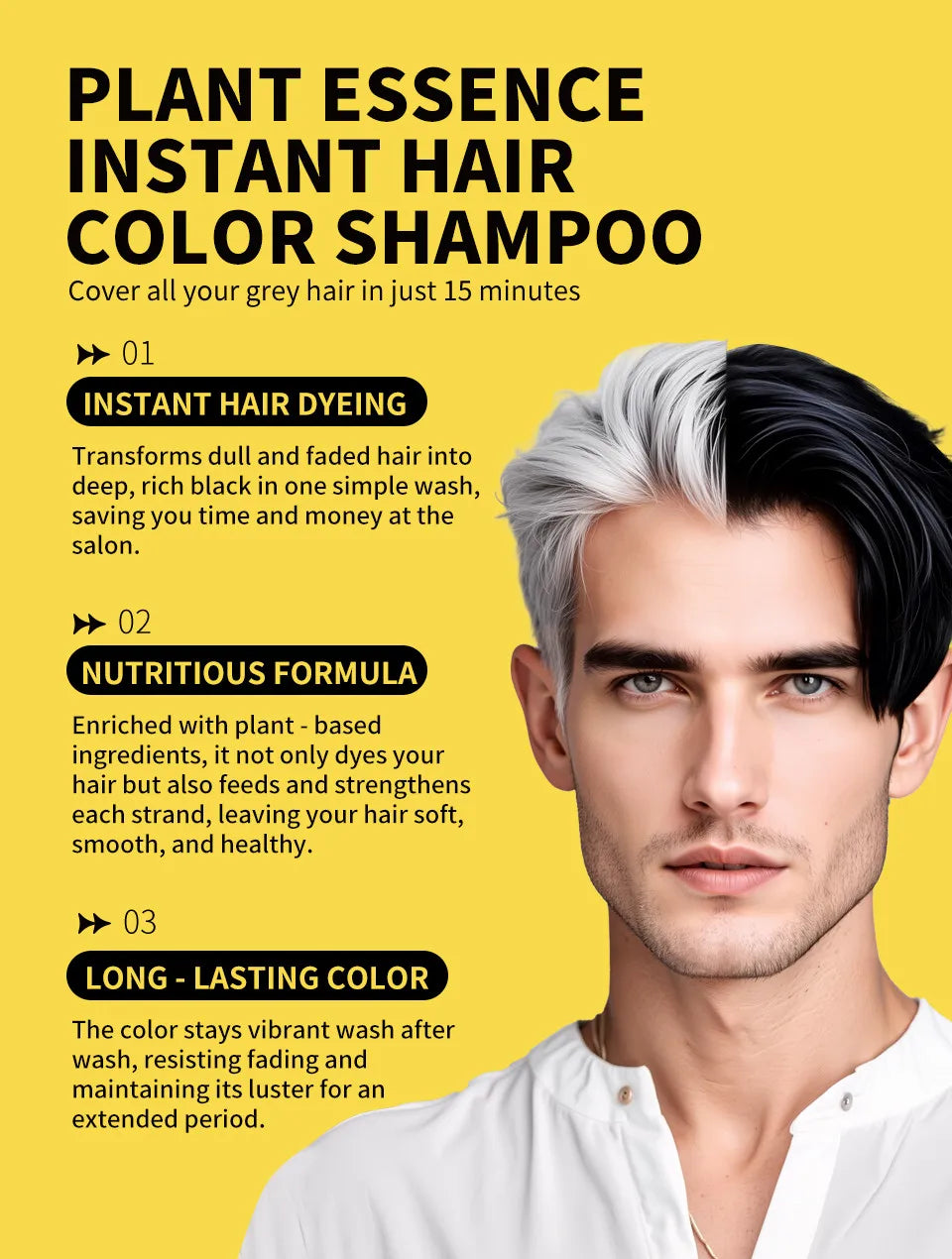 Ginger Black Hair Dye Shampoo 500ml Diy Herbal Coloring Hairs Instant Gray To Black Instant Coloring Shampoo For Women&Men