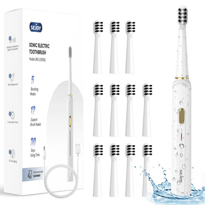 SEJOY Sonic Electric Toothbrush Rechargeable For Adult Rotating Toothbrush With 12 Brush Heads 5 Modes Timer