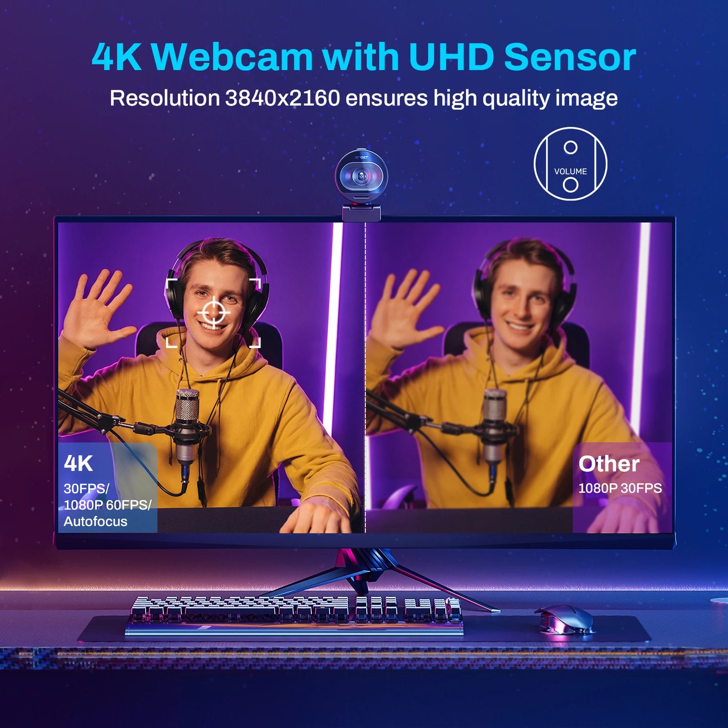 4K Webcam 1080P 60FPS Autofocus Streaming Web Camera EMEET S600 Living Stream Camera With Mics&Privacy Cover for Tiktok/YouTube
