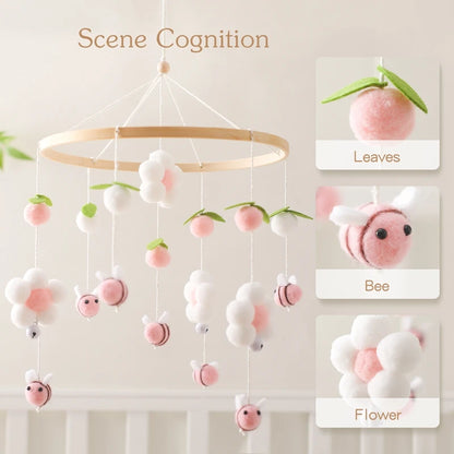 Baby Crib Bed Bell Rattle Toy 0-12 Months Wooden Mobile Cartoon Bee Bed Bell Hanging Toy Holder Bracket Infant Crib Bracket Gift