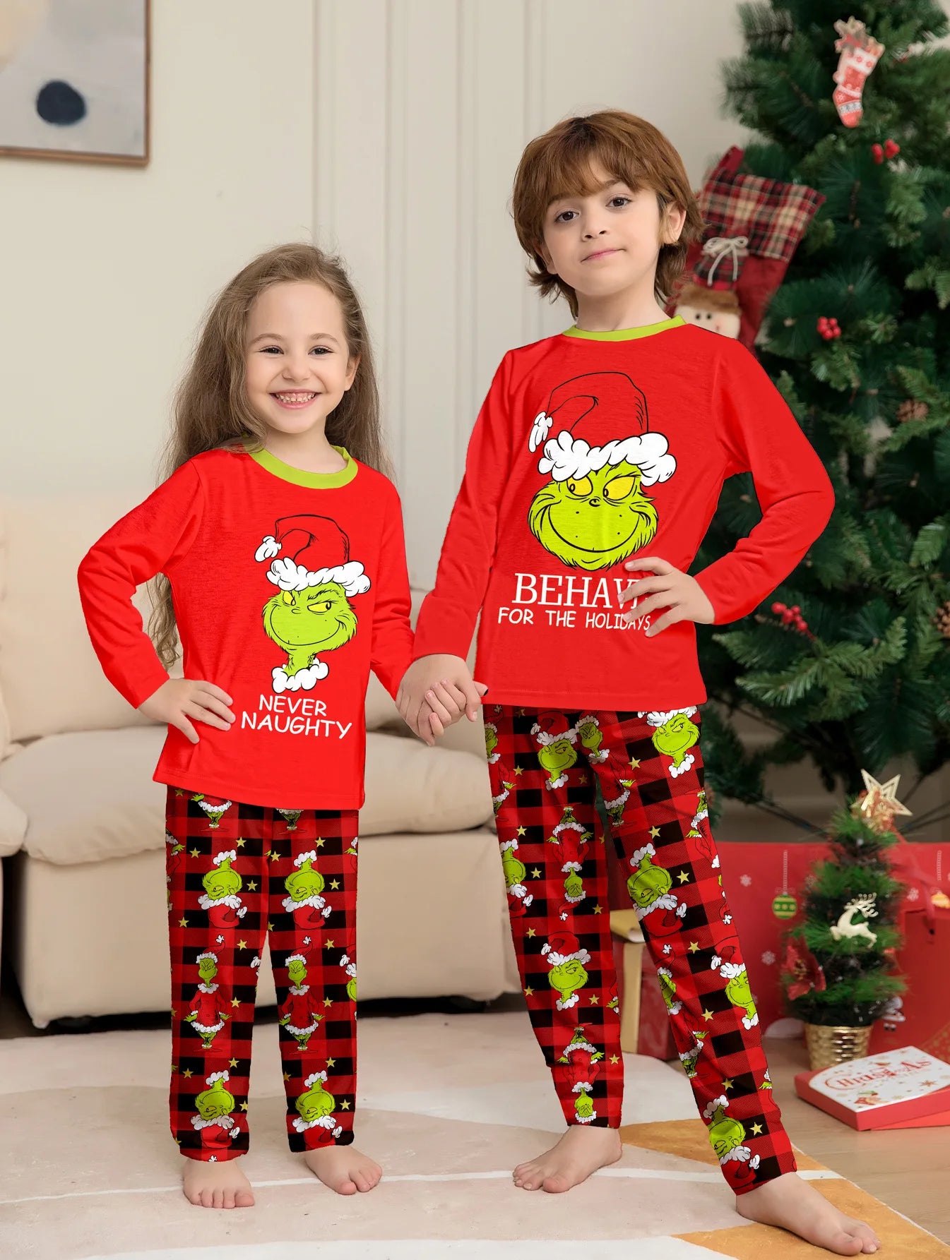 Christmas Family Matching Pajamas Set Little Monster Print Parent-child Outfits  Top+Stripe Pants Xmas Sleepwear Baby Jumpsuit