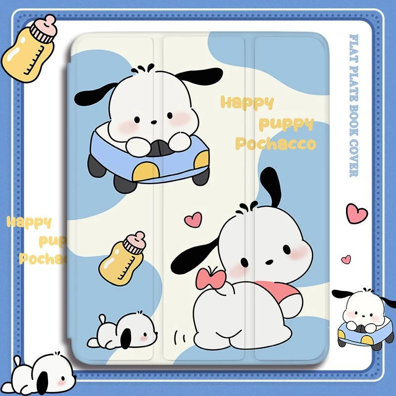New Kawaii Sanrio Pochacco Ipad Protective Case Cute Cartoon Girl Foldable All Inclusive Anti Fall Protective Case with Pen Slot