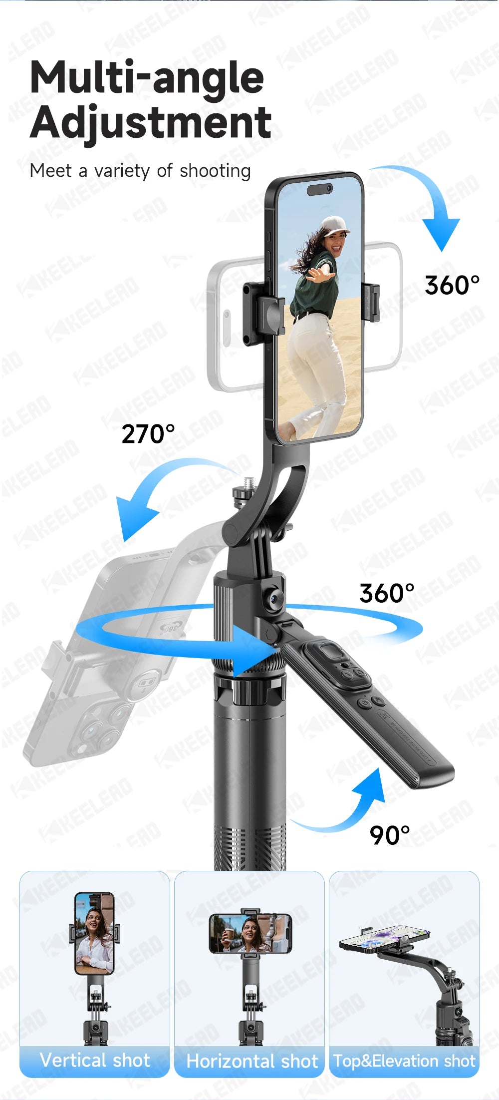 Tripod for Mobile Phone 360°Auto-Rotation Shooting C17 Quadrapod Selfie Stick Phone Stand AI Face Following, with Remote Control