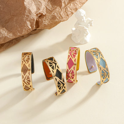 Hollow double-sided leather replaceable women's light luxury style golden jewelry gift banquet daily wear open bracelet