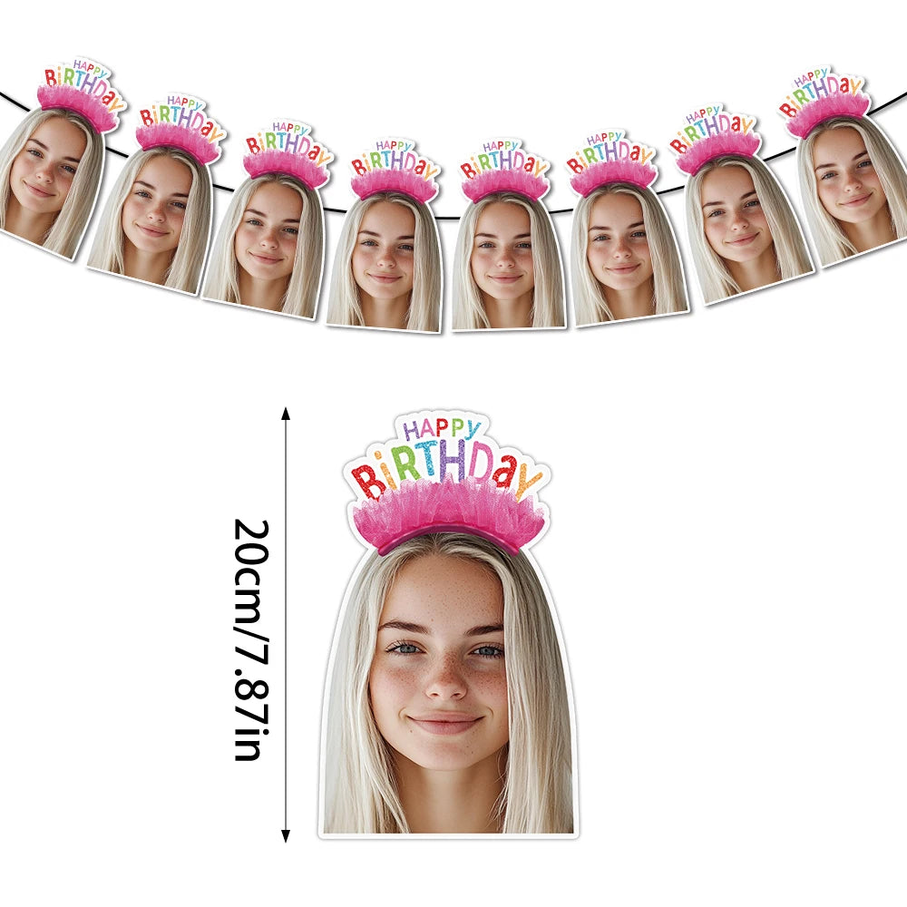 1set 8pcs Custom Birthday Photo Banner Personalized Face Photo Bunting Banner for Adult Birthday Party Favors Birthday Banner