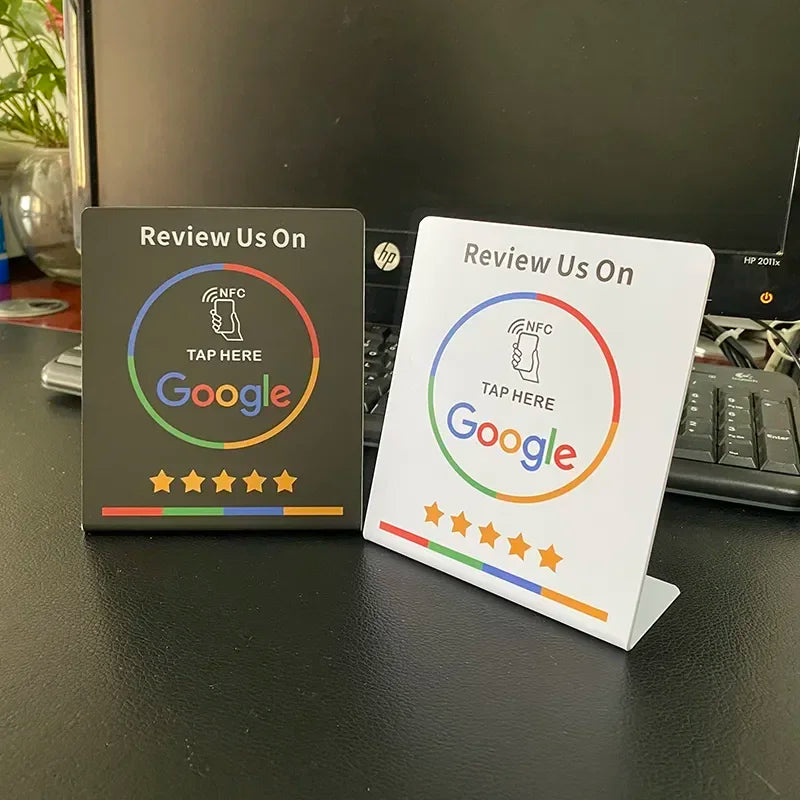 Programmable 13.56Mhz Google Standing Review Card NFC Station Table with Bending Stand for Google Review Display