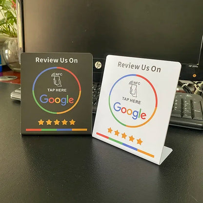 Programmable 13.56Mhz Google Standing Review Card NFC Station Table with Bending Stand for Google Review Display