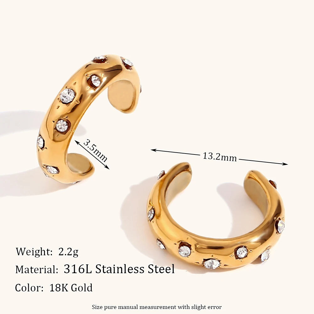 Minimalist Shiny Zircon Mini C Shape Ear Cuff Waterproof Trendy Women's Earrings 2024 Luxury Quality Stainless Steel Jewelry
