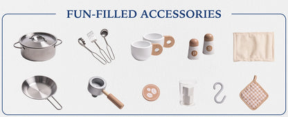 ROBOTIME Wooden Play Kitchen Toy Kitchen Set with Ice Maker and Coffee Machine Realistic Kitchen Set Gift for Toddlers