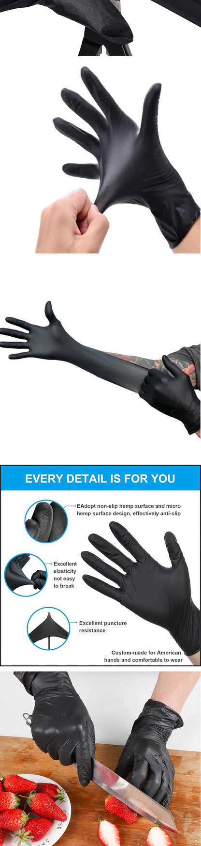 Nitrile Gloves Disposable Thickened Wear Resistant Black Food Household Food Grade Protective Dishwashing Rubber Wholesale Latex