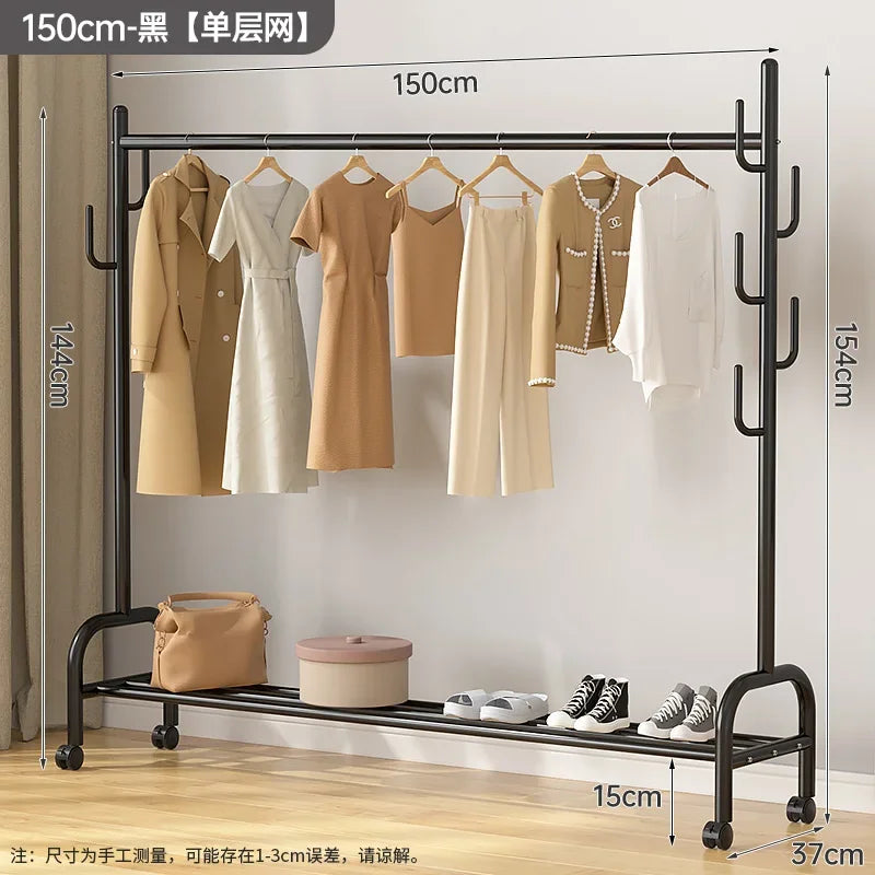 Aesthetic Golden Clothes Rack Metal Balcony Nordic Wheels Clothes Rack Floor Bedroom Burro Ropa Perchero Hallway Furniture