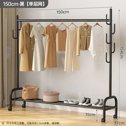 Aesthetic Golden Clothes Rack Metal Balcony Nordic Wheels Clothes Rack Floor Bedroom Burro Ropa Perchero Hallway Furniture
