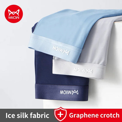 MiiOW 3Pcs Summer Thin Ice Silk Men Boxershorts Graphene Antibacterial Man Underwear Breathable Cool Men's Panties Boxershorts