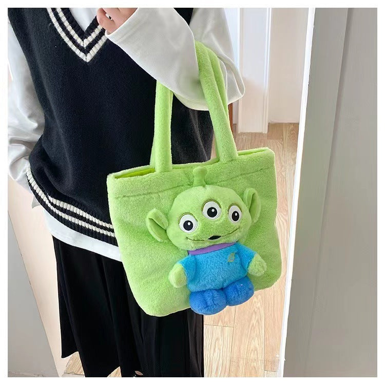 Disney 2025 New Cartoon Plush Doll Shoulder Bag Sweet and Cute Stitch Strawberry Bear Soft Cute Girls Handbag