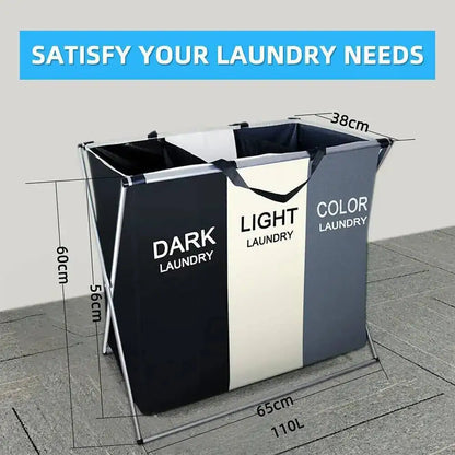Großer Wäschekorb/Wäscheorganizer, faltbar, hell/dunkel, 3 Fächer
