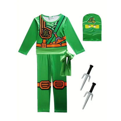 Kids Blue Ninja Mask Party Set Anime Japanese Samurai Ninja Theme Cosplay Costume with Mask Fork Prop Gift