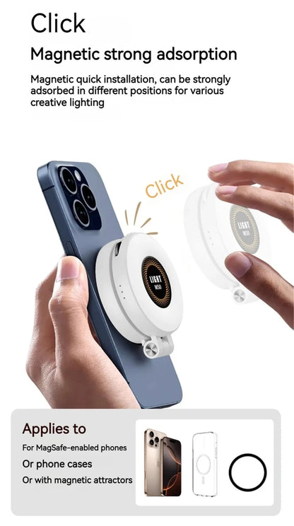 2in1 For Travel, Desktop, Selfies, Video, Makeup Portable Foldable Magnetic Rechargeable Ring Fill Light Phone Holder Perfect