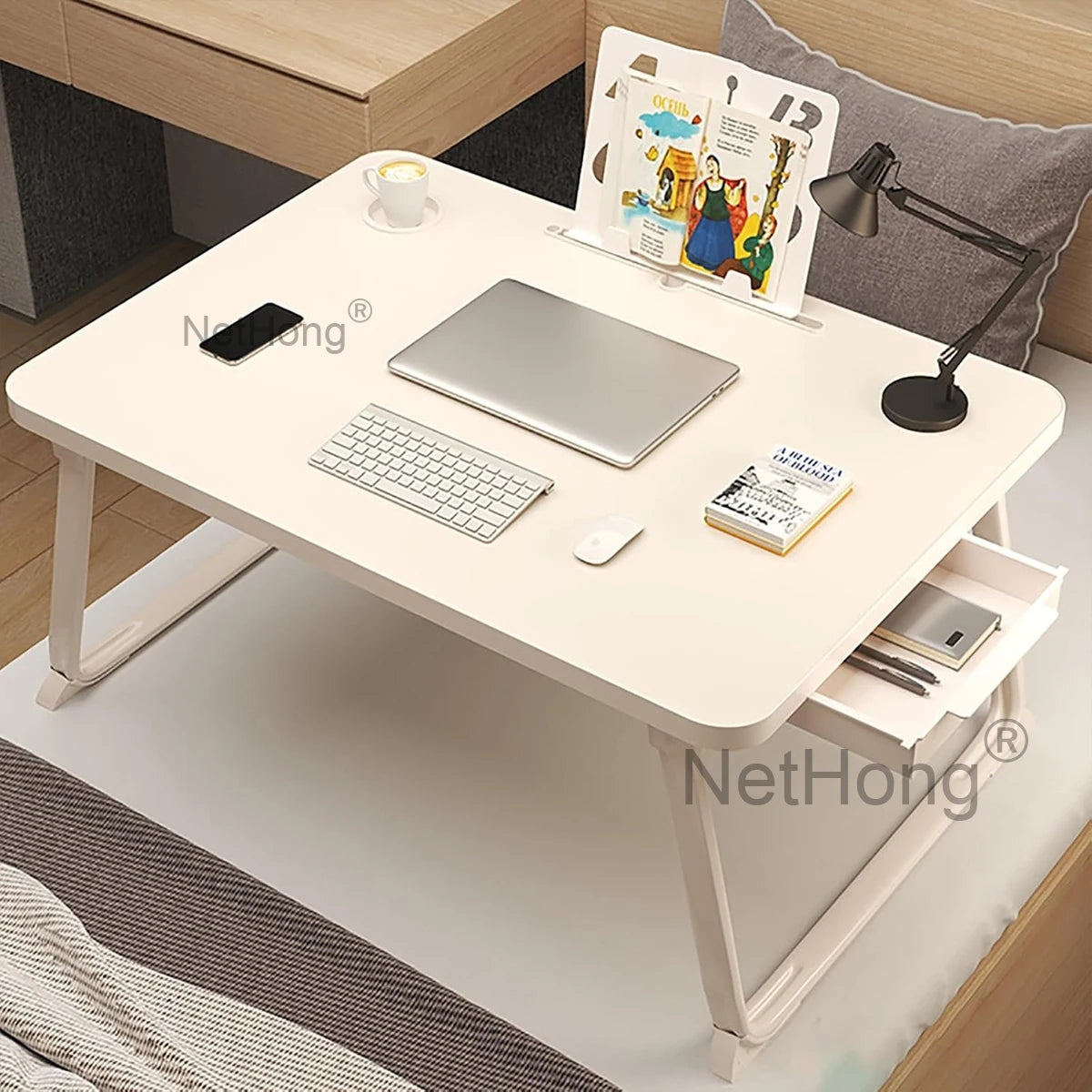 Folding Laptop Desk for Bed Tray Table Desk Bed Sofa Laptop Portable Lap Desk With tablet slot and cup holder Table support