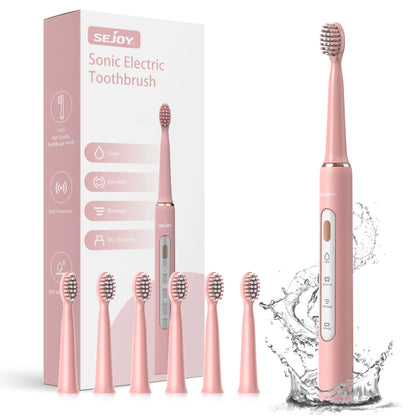 SEJOY Electric Sonic Toothbrush 3 modes Clean USB Rechargeable IPX7 Waterproof Electric Tooth Brushes with 7pcs Replacement Head