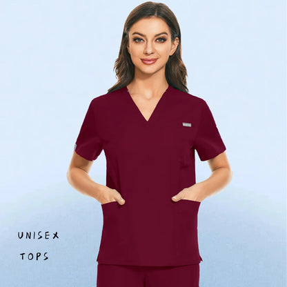 Hospital Nursing Uniform Surgery Scrubs Tops Women Short Sleeved Shirts Dental Clinic Workwear Nurse Blouse Doctor Clothes Black