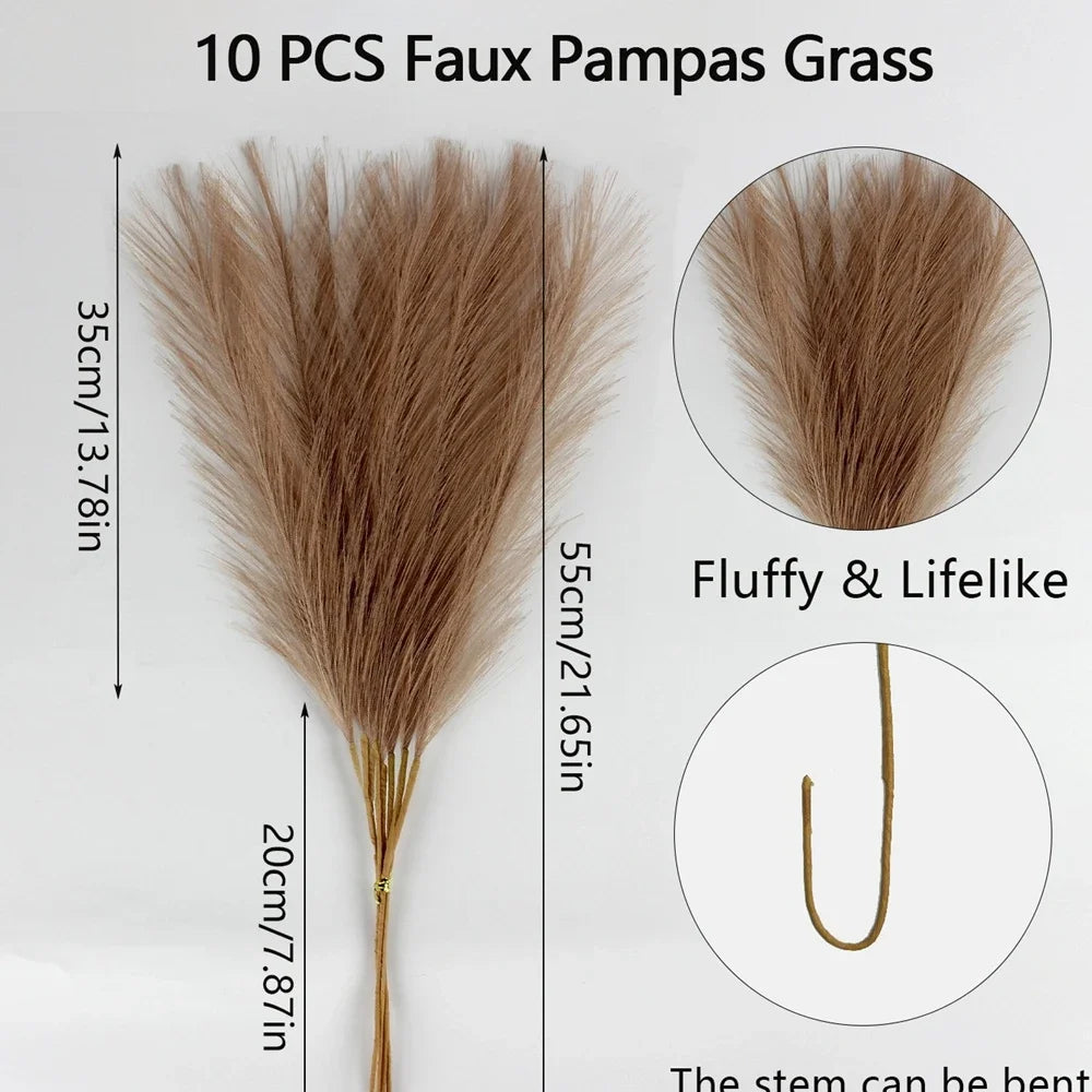 10pcs Artificial Pampas Grass Decor Flowers Fake Plant Reed forDIY Floral Table Arrange Flower Wedding Home Christmas Decoration