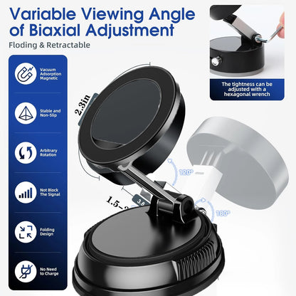 Upgraded Aluminum Alloy Vacuum Magnetic Car Phone Holder with 360° Rotation & Foldable Design Strong Magnetic Absorption