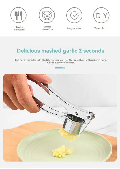 Garlic Press Anti-Skid Thickened Garlic Clip Multifunctional Zinc Alloy Stainless Steel Manual Pull Type Garlic Punch