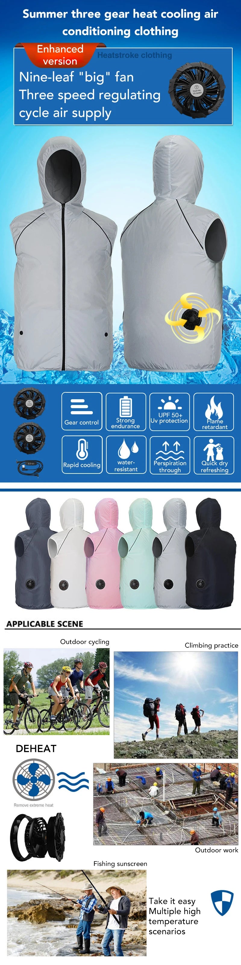 Summer Cooling Vest Women's Fan Air Conditioning Clothes Fashion Couple Sleeveless Waistcoat Hoodie Coat Sunscreen Work Clothes