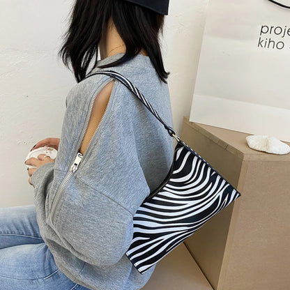Fashion Zebra Print Women Luxury Handbag PU Leather Simple Underarm Shoulder Bags Female Daily Design Clutch Totes Purse Pouch