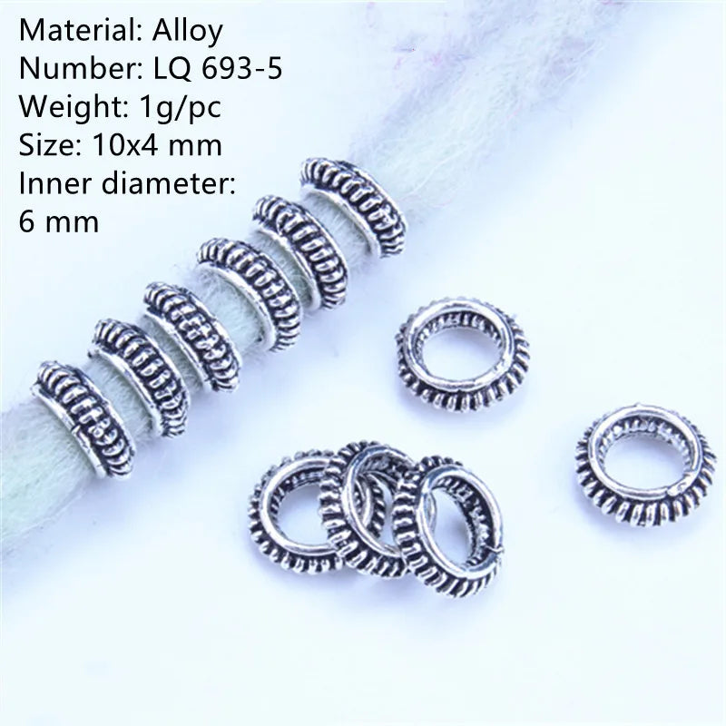 5 Pcs Antique Silver Hair Braid Dread Dreadlock Beads Cuffs Tuber Approx 8mm Inner Hole for Hair Styling Accessories Tool