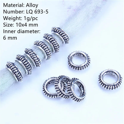 5 Pcs Antique Silver Hair Braid Dread Dreadlock Beads Cuffs Tuber Approx 8mm Inner Hole for Hair Styling Accessories Tool