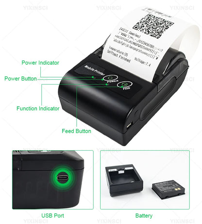 58mm Portable Mini Printer Thermal Label Printer Wireless Receipt Bluetooth Pocket Printer For Small Business/ Computers Printer