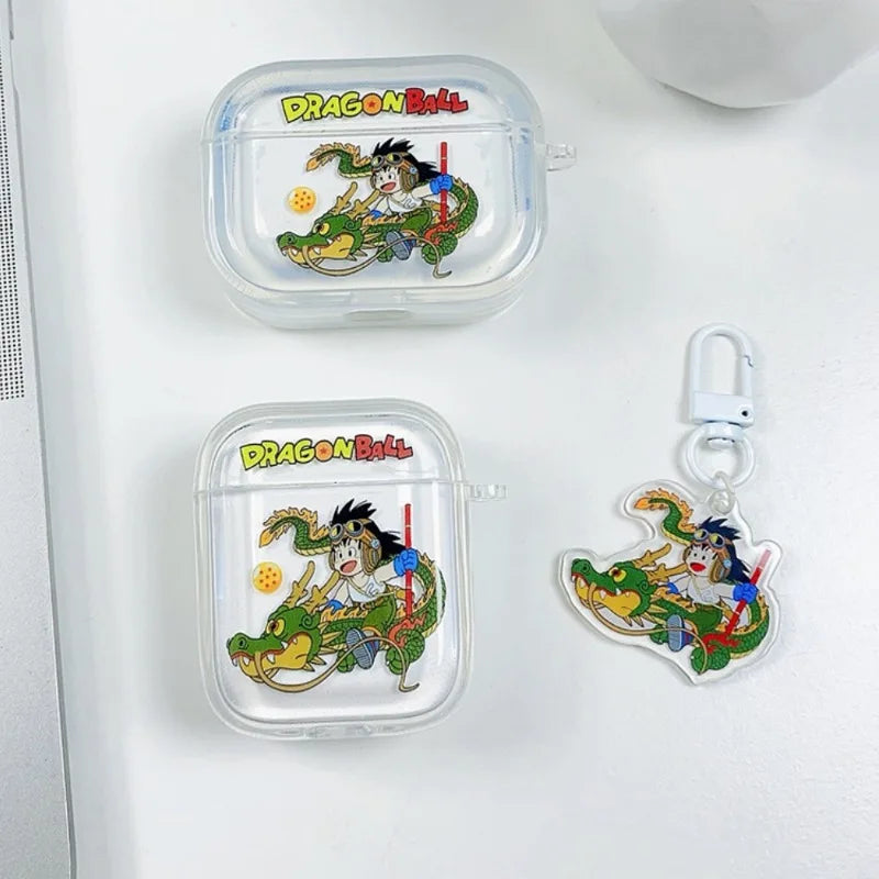 Dragon Ball Z Son Goku Anime Transparent Earphone Case for Airpods 4 1 2 3 Pro 2 Protective Shell with Pendant Headphone Cover