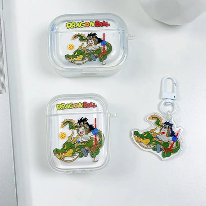 Dragon Ball Z Son Goku Anime Transparent Earphone Case for Airpods 4 1 2 3 Pro 2 Protective Shell with Pendant Headphone Cover