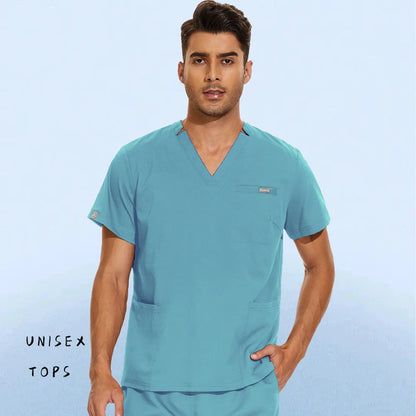 Hospital Nursing Uniform Surgery Scrubs Tops Women Short Sleeved Shirts Dental Clinic Workwear Nurse Blouse Doctor Clothes Black