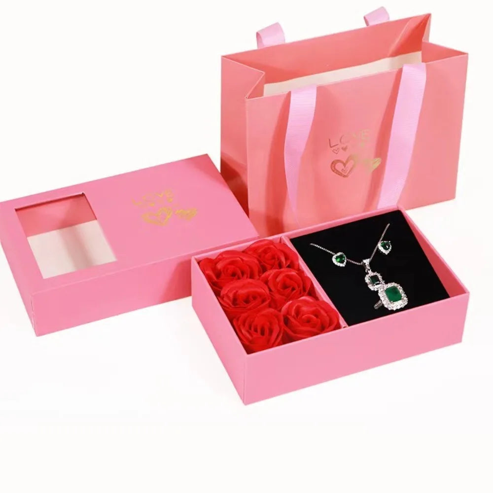 Valentine's Day Eternal Roses Gift Box Window Opening Six Rose Jewelry Gift Packaging Box Birthday Gifts Eternal Flower Ring Box