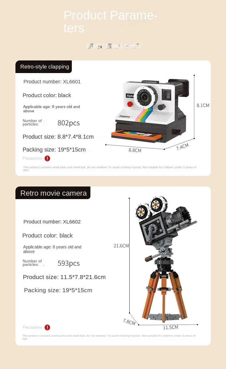 Vintage Model Mini Building Block 802pcs  Retro Camera Adults Collection Ornaments IDEAS Series Toys Girl Birthday Gifts
