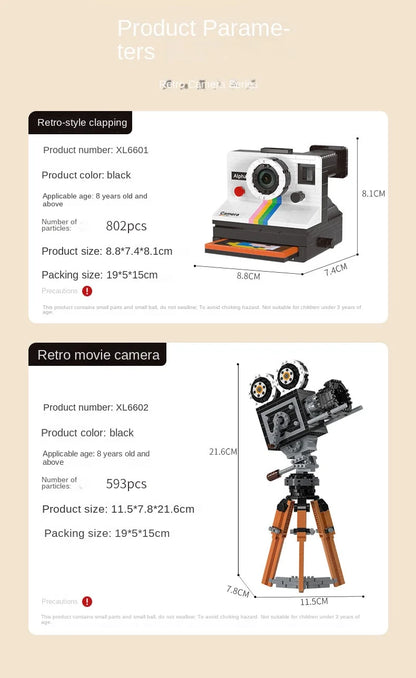 Vintage Model Mini Building Block 802pcs  Retro Camera Adults Collection Ornaments IDEAS Series Toys Girl Birthday Gifts