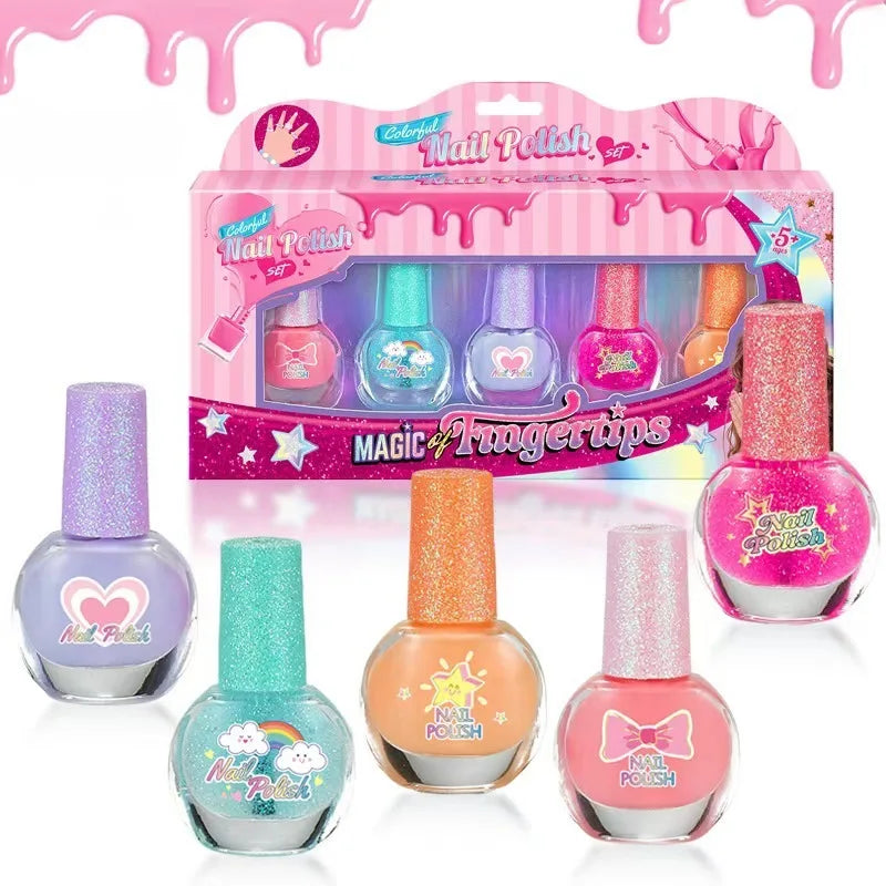 Children's Nail Polish Set 5 Color Safe Non-toxic Water-based Peelable  Girls Princess Dress Up Play House DIY Nail Art Toys