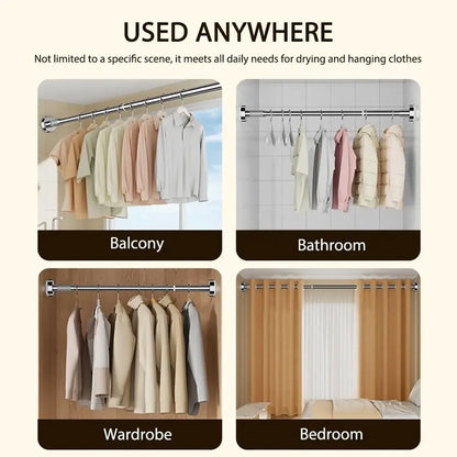 Telescopic Shower Curtain Extendable Wardrobe Rail Clothes Hanging Pole Rod