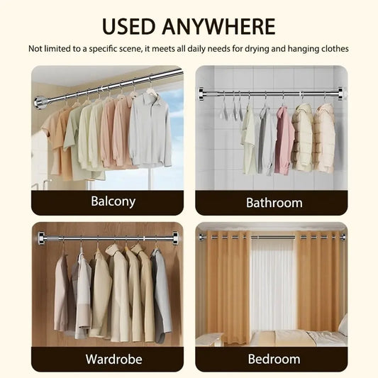 Telescopic Shower Curtain Extendable Wardrobe Rail Clothes Hanging Pole Rod