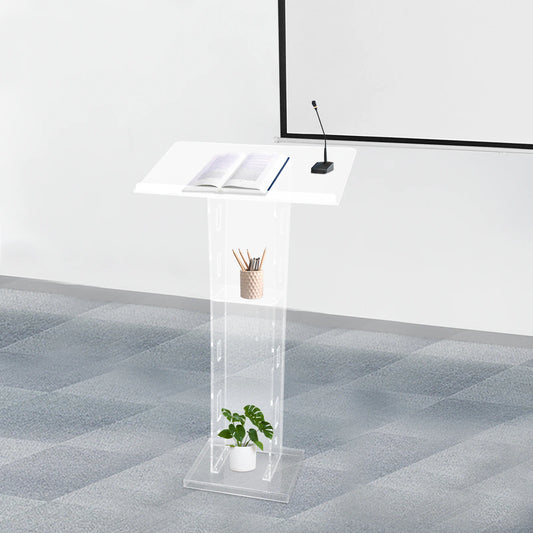 Acrylic Podium Floor Standing Clear Lecterns W/ Storage Shelf School Stand Desk Church Pulpit Office Lecture Table 43in H