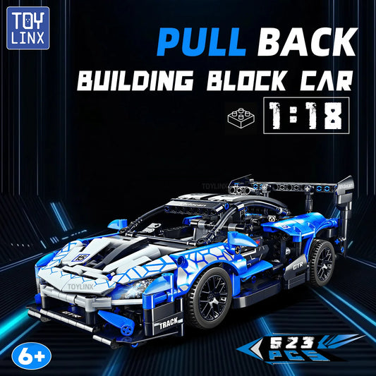 ToylinX 1/18 523 PCS Technical Mechanical Supercar Racing Racing Building Block Assembled Toy Car for Kids Boy Christmas Gifts