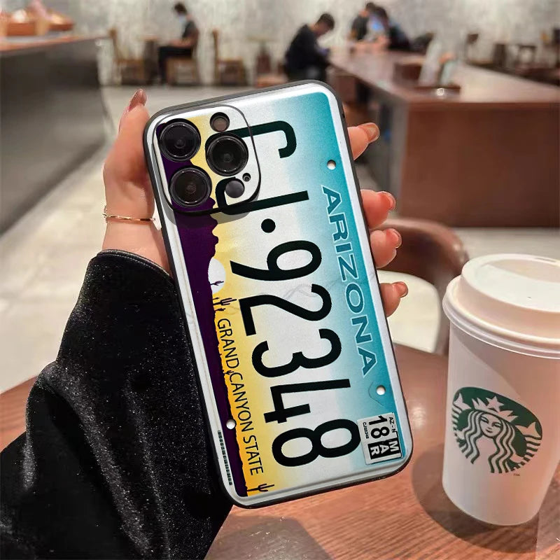 Retro Vintage License Plate Phone Case For iPhone 17 16 15 14 13 12 11 Pro Max Mini SE 7 8 Plus 16E Shockproof Non-Slip Cover