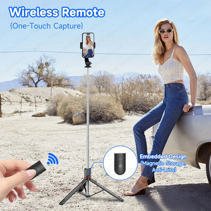 F15 Selfie Stick Tripod Extendable Pole with Wireless Bluetooth Remote Phone Holder for Smartphone Shooting Vlog Video Recording
