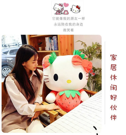 Kawaii Sanrio Hello Kitty Plush Stuffed Toy Strawberry KT Cat Pillow Doll Children's Birthday Gift Home Decoration Animal Doll