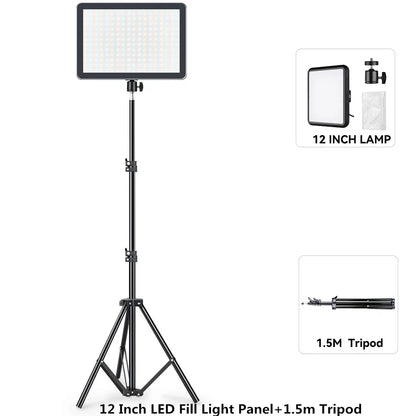 LED Photography Video Light Panel Lighting Photo Studio Lamp Kit with 8/12 Inch Adjustable Brightness,for YouTube Live Streaming